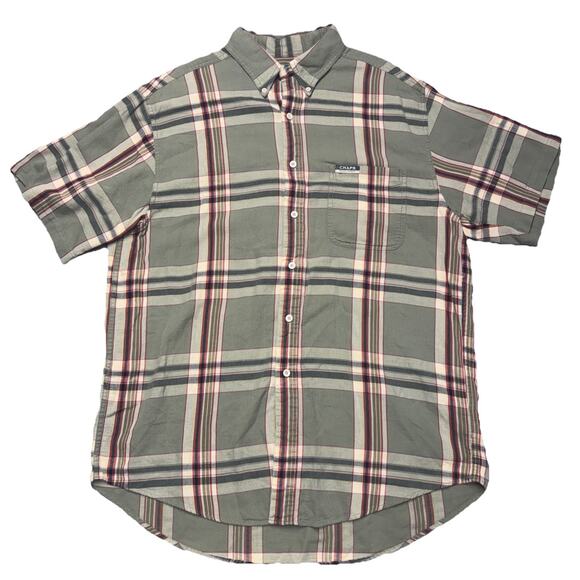 Vintage Chaps Ralph Lauren Shirt Men L Cotton Plaid Button Up Green Tan Red - Picture 1 of 7